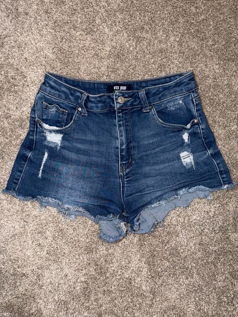 Wax Jean Frayed Hem Distress Cut Off Denim Shorts - Size Medium